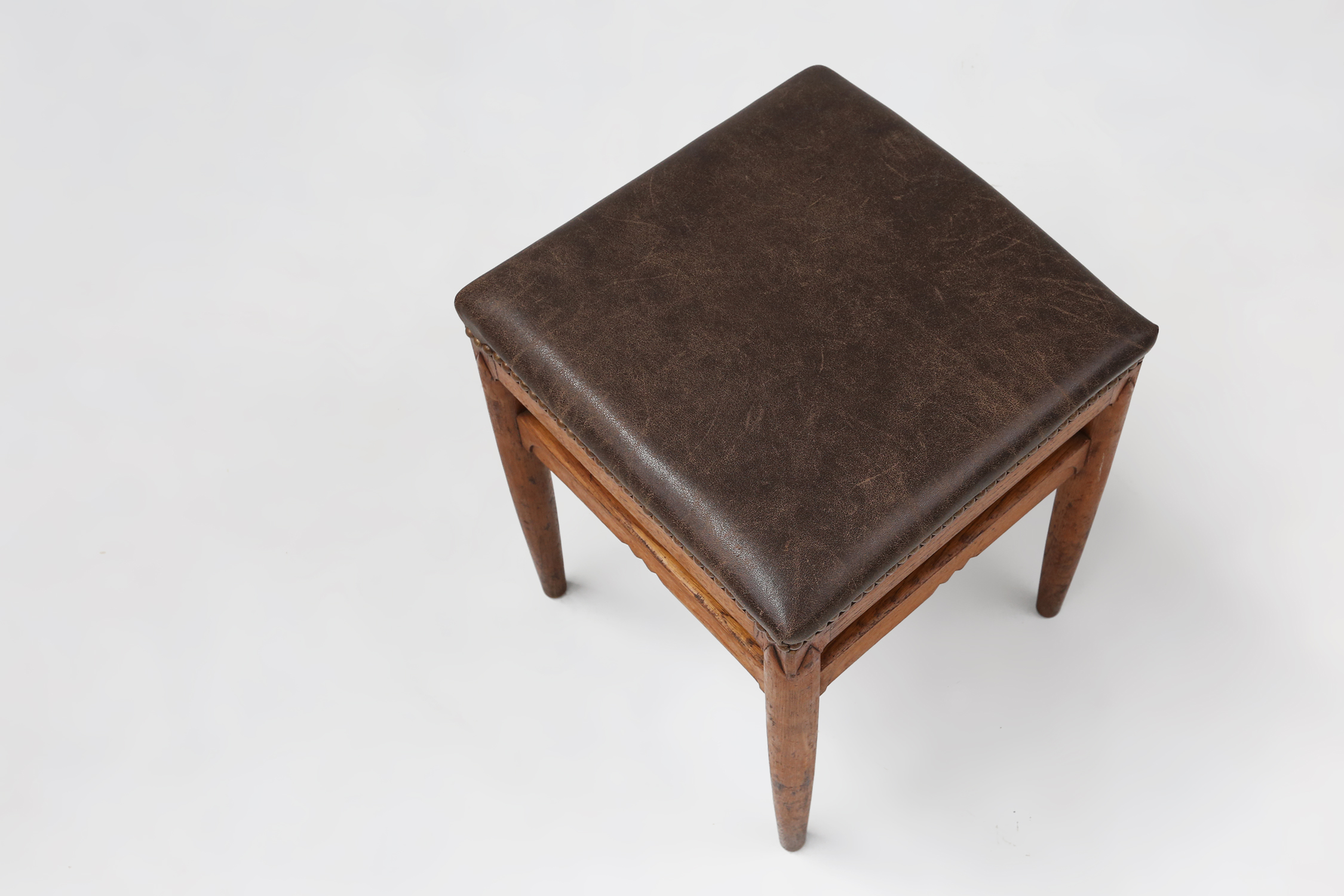 Art Deco wooden stool with leather top, Belgium ca. 1920thumbnail